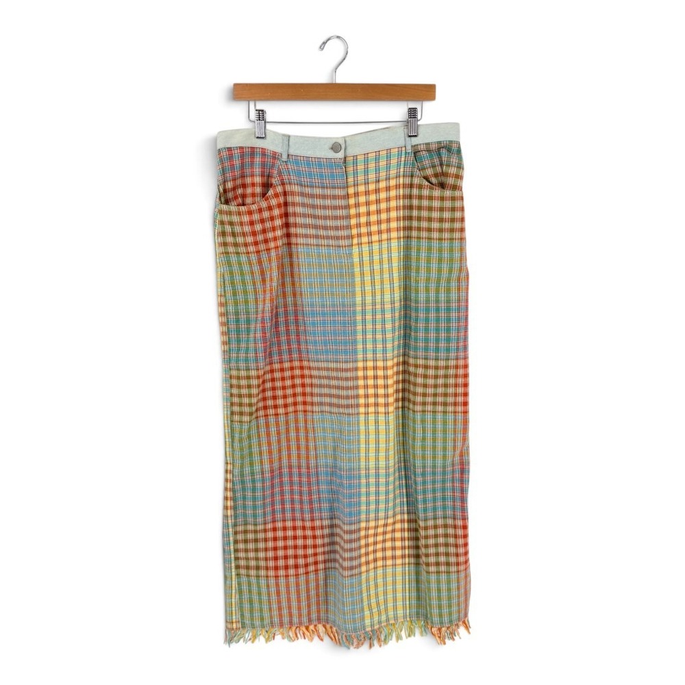 Vintage Crossing Pointe Patchwork Plaid Cotton Midi Straight Skirt Size 16MS